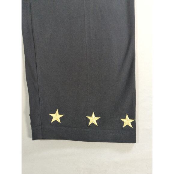 Quacker Factory Pants Large Black Cotton Pull On Capri Stars Embellished Stretch - Picture 3 of 11